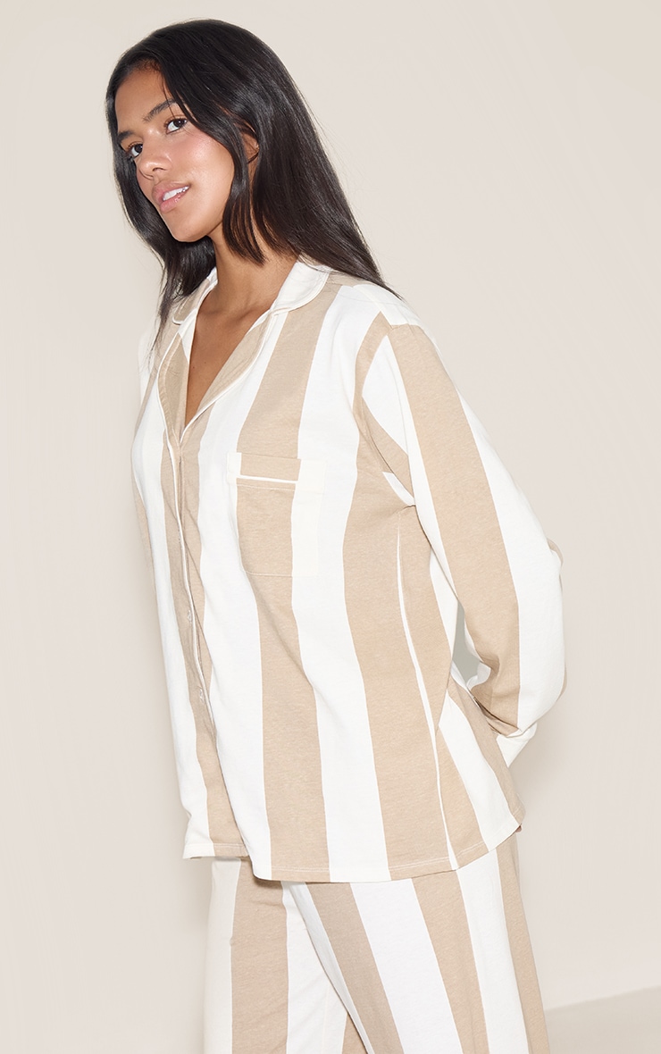 Stone Chunky Stripe Jersey Piping Detail Long Pj Set image 3