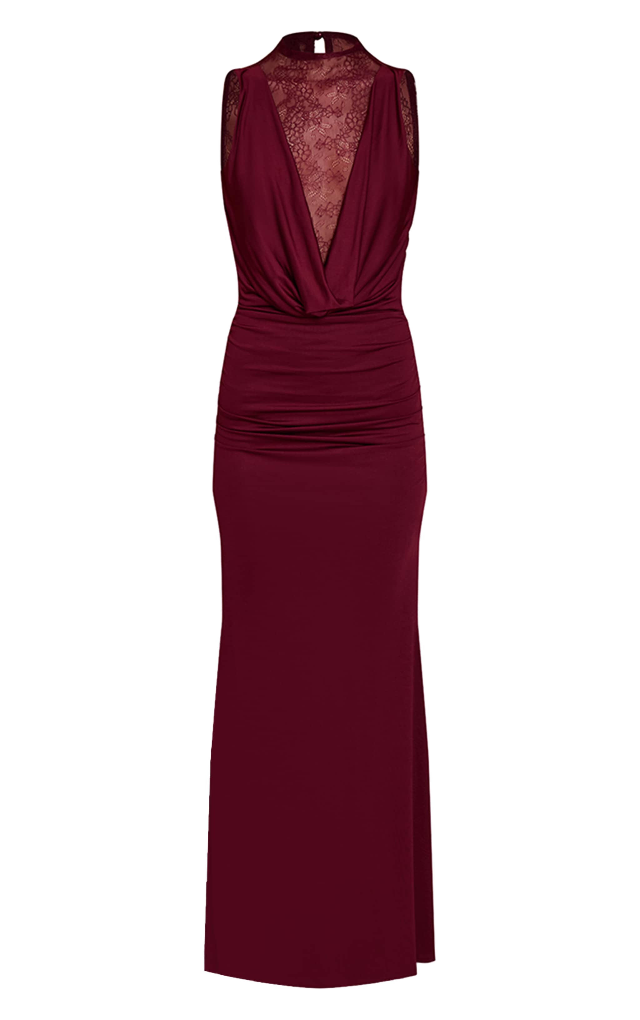 Burgundy Soft Lace Panel Cowl Neck Maxi Dress image 5