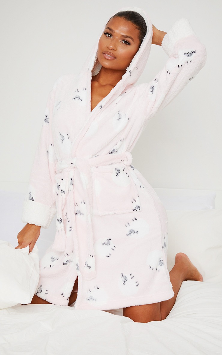 Pink Sheep Printed Hooded Dressing Gown