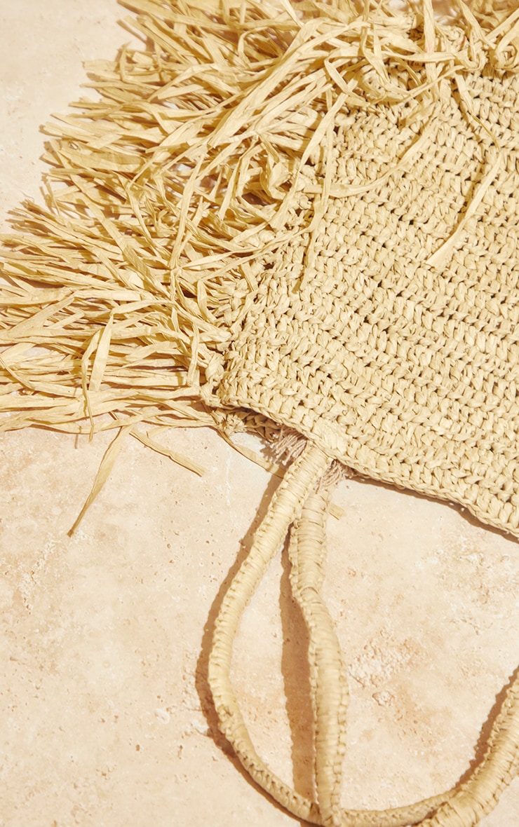 Natural Raffia Straw Frayed Edge Beach Bag image 3