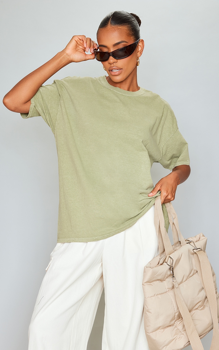 Olive Khaki Washed Fitness Back Printed T Shirt PrettyLittleThing