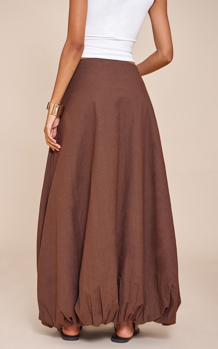 Dark Chocolate Cotton Linen Look Puffball Maxi Skirt image 3