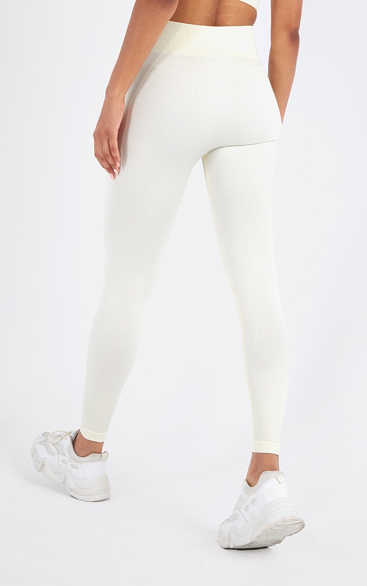 Ecru Ribbed Seamless Gym Leggings PrettyLittleThing IE