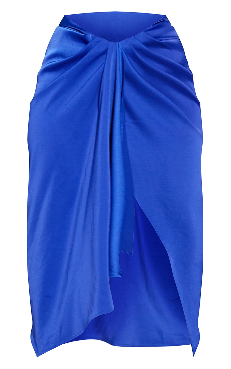 Cobalt Woven Open Drape Front Midi Skirt image 5