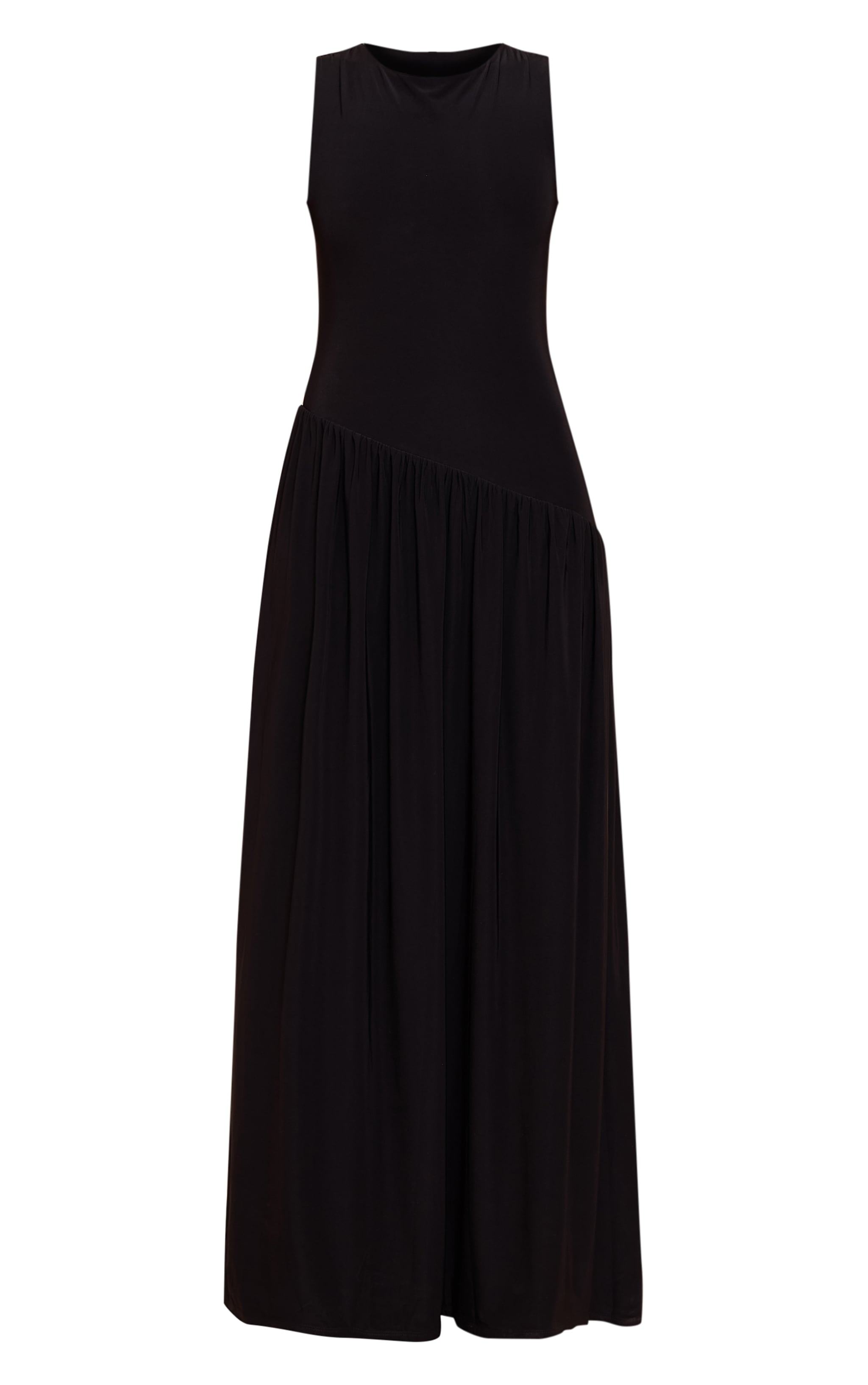 Black Double Layer Soft Touch Asymmetric Dropped Waist Maxi Dress image 5