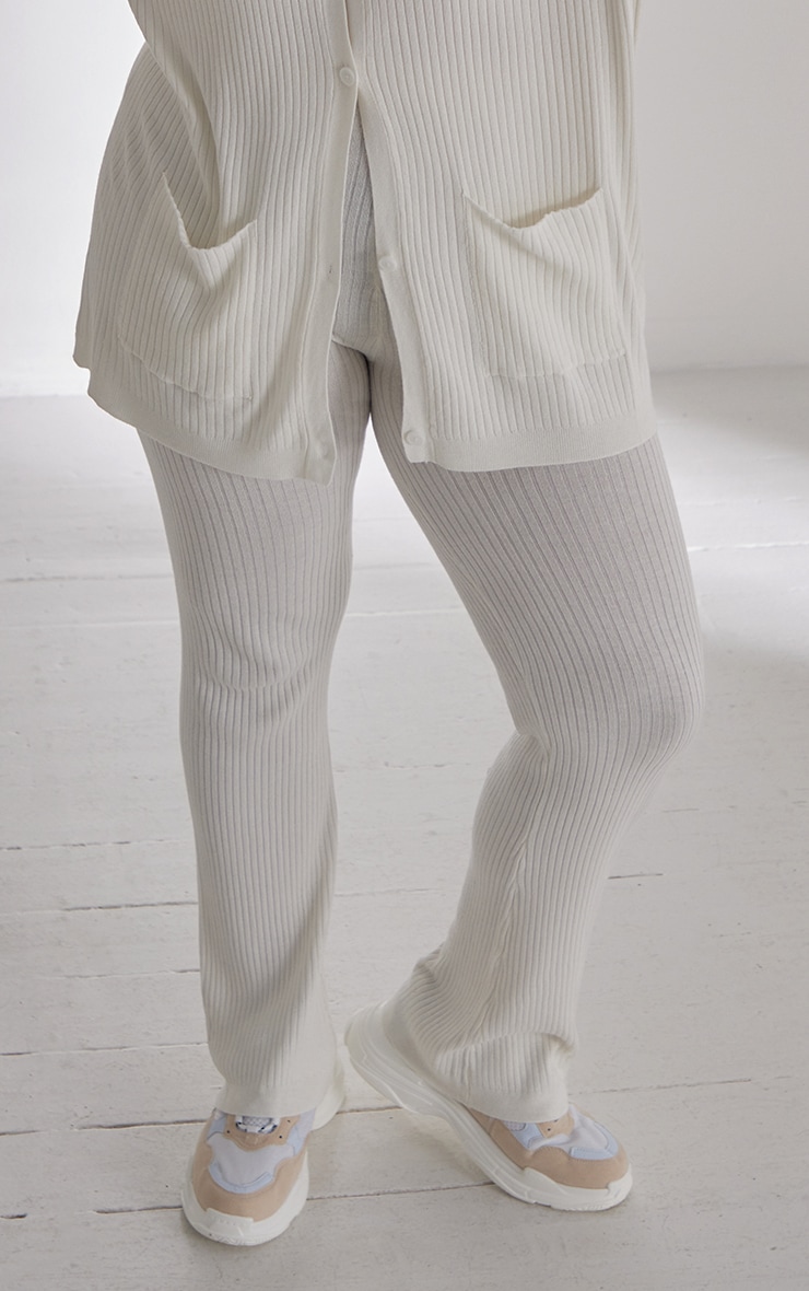 Plus Cream Rib Flared Pants image 4