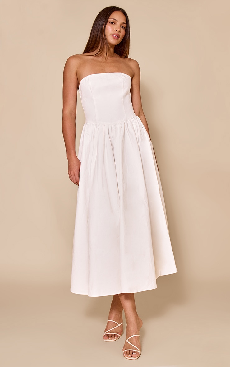 Tall Robe bustier mi-longue patineuse tissée blanche froncée image 1