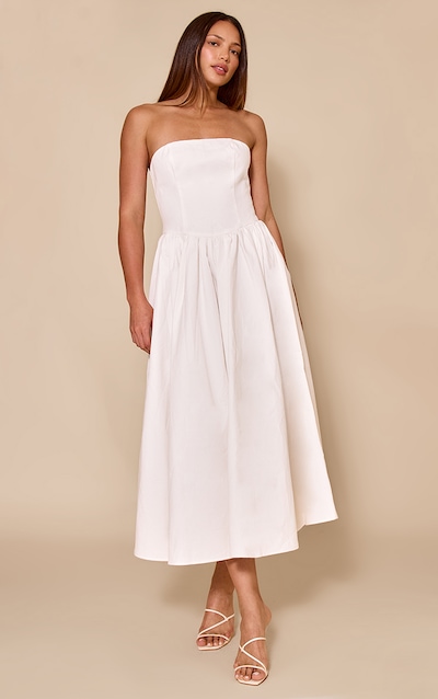Tall White Woven Bandeau Ruched Skater Midaxi Dress