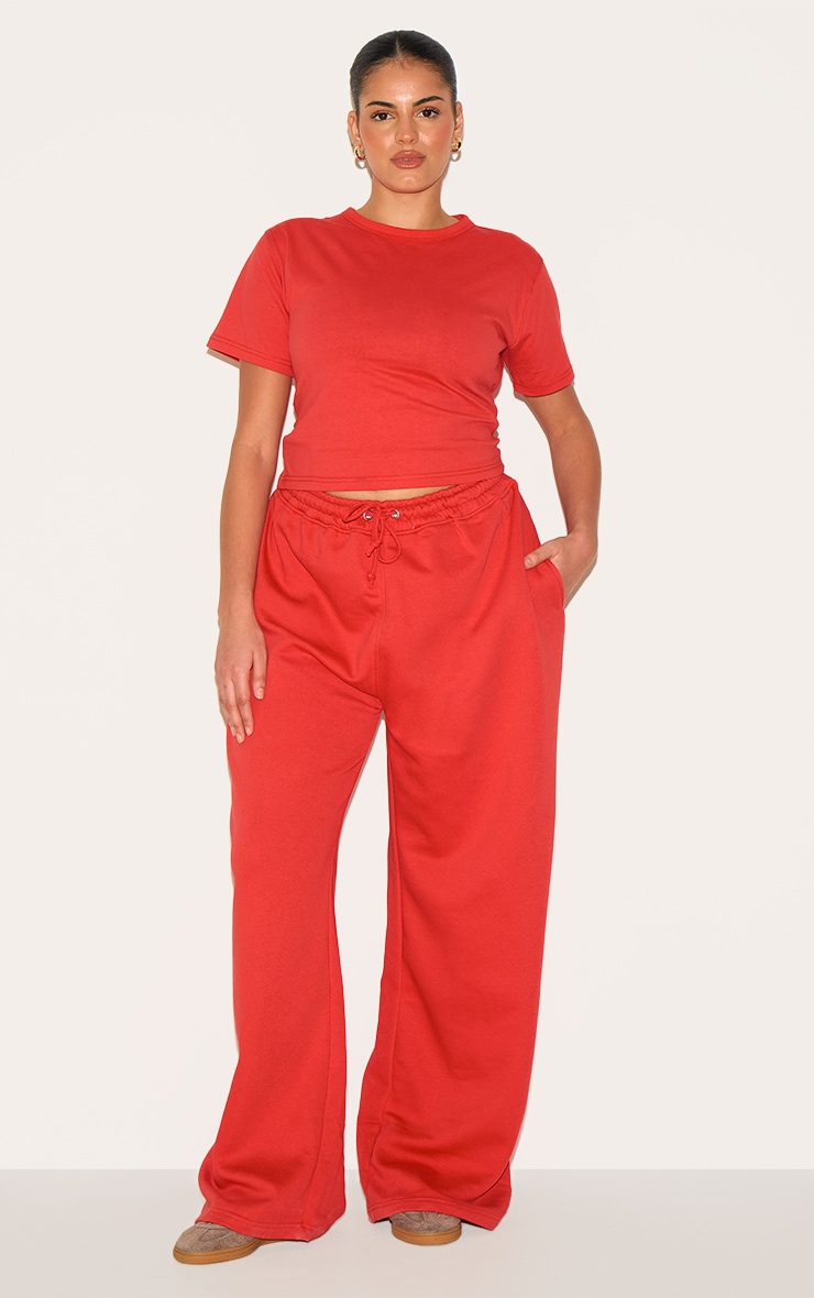 PRETTYLITTLETHING Plus Red Wide Leg Track Pants image 2