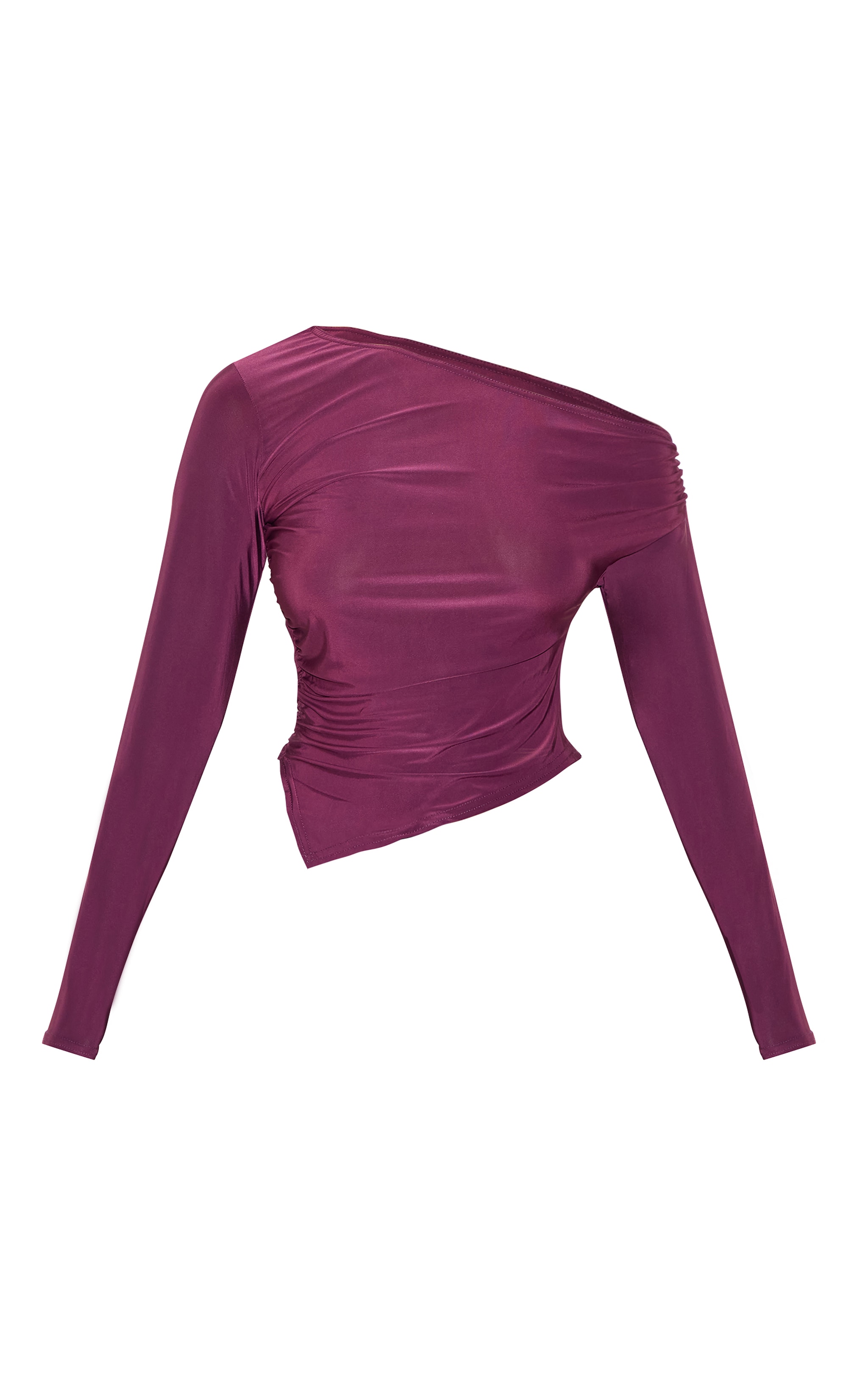 Plum Soft Touch Asymmetric Ruched Long Sleeve Top image 5