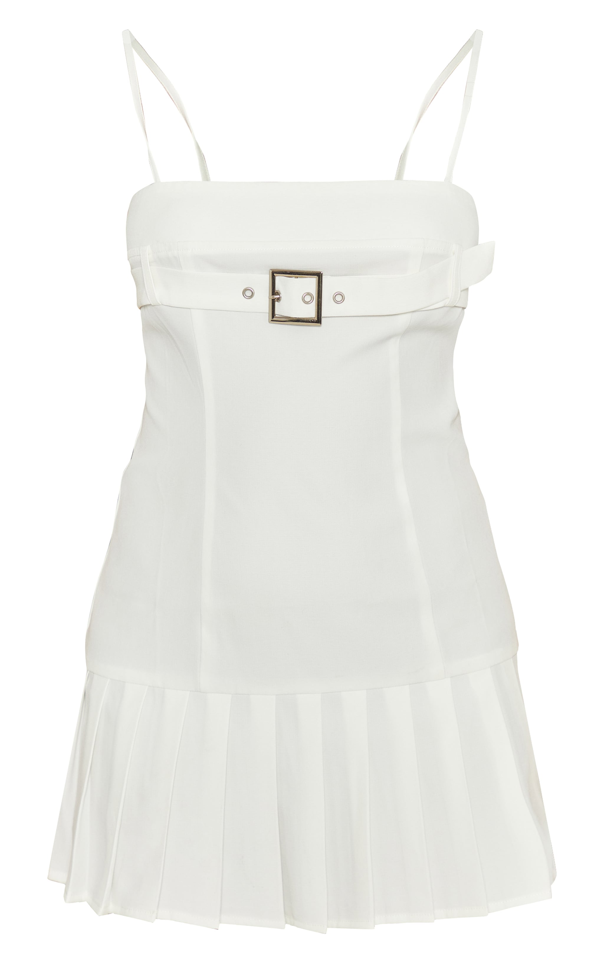 Petite White Belt Detail Pleated Mini Dress | Petite