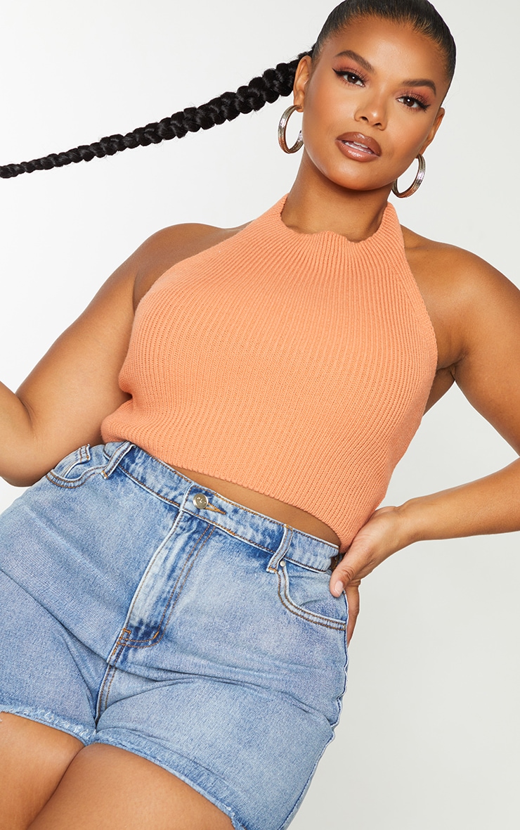 Plus Crop top dos nu en tricot orange image 4