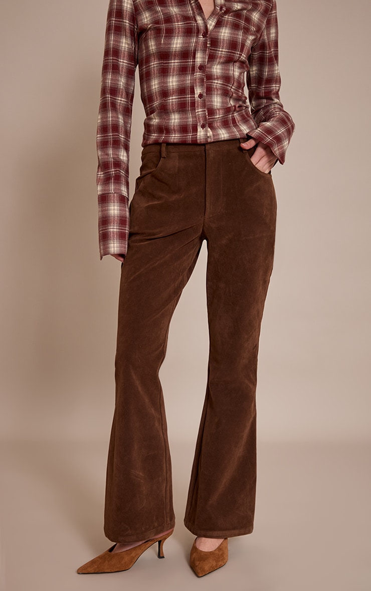 Chocolate Faux Suede Flared Pants image 2