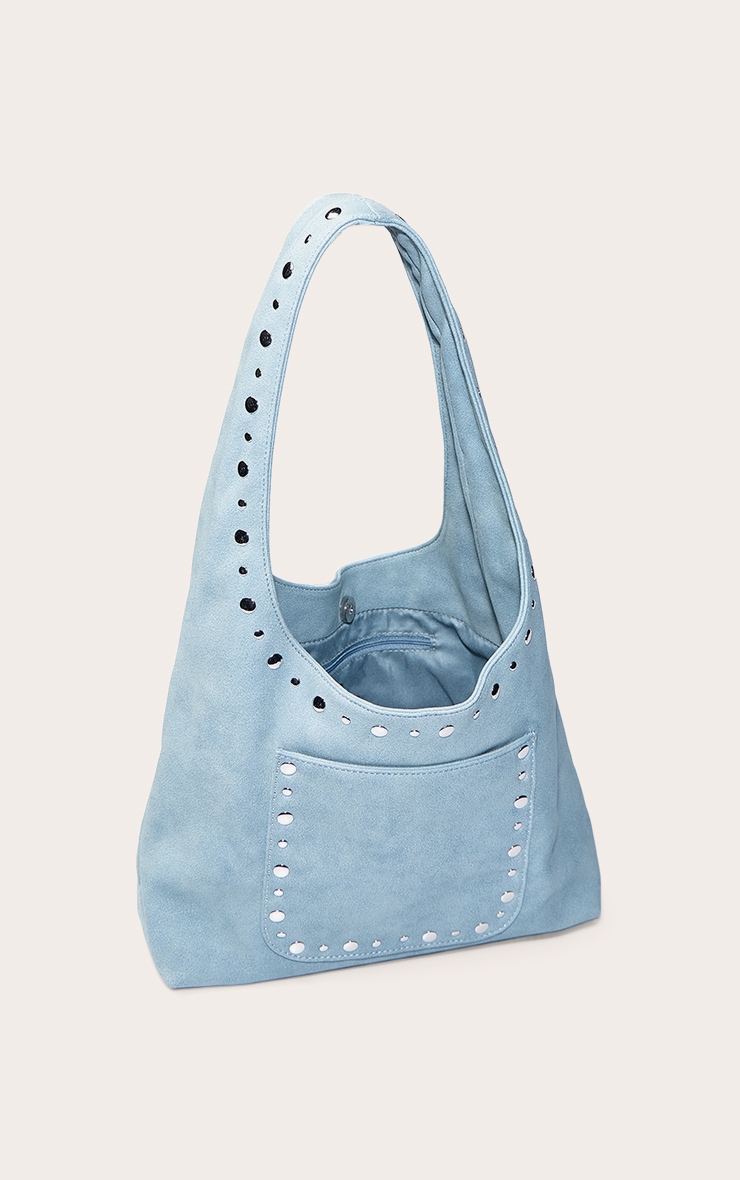 Sac à main en suédine bleu poudré à clous image 4
