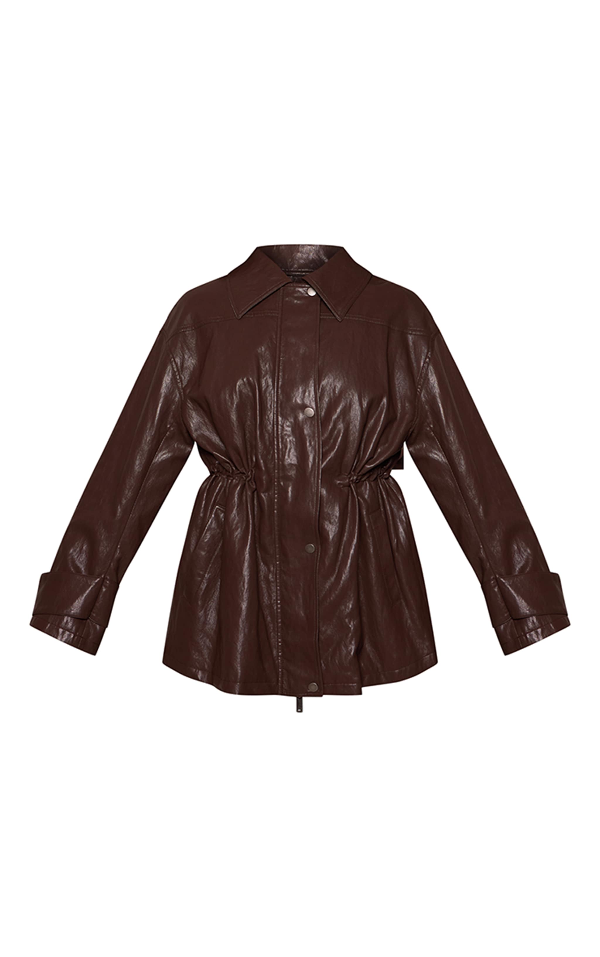 Dark Chocolate Textured High Shine PU Cinch Jacket | Outerwear