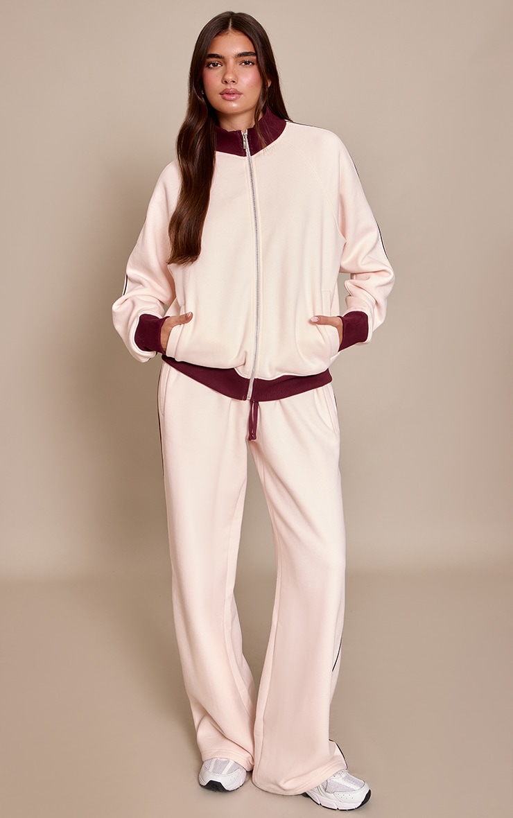 Pink Contrast Zip Up Funnel Neck Sweatshirt image 3