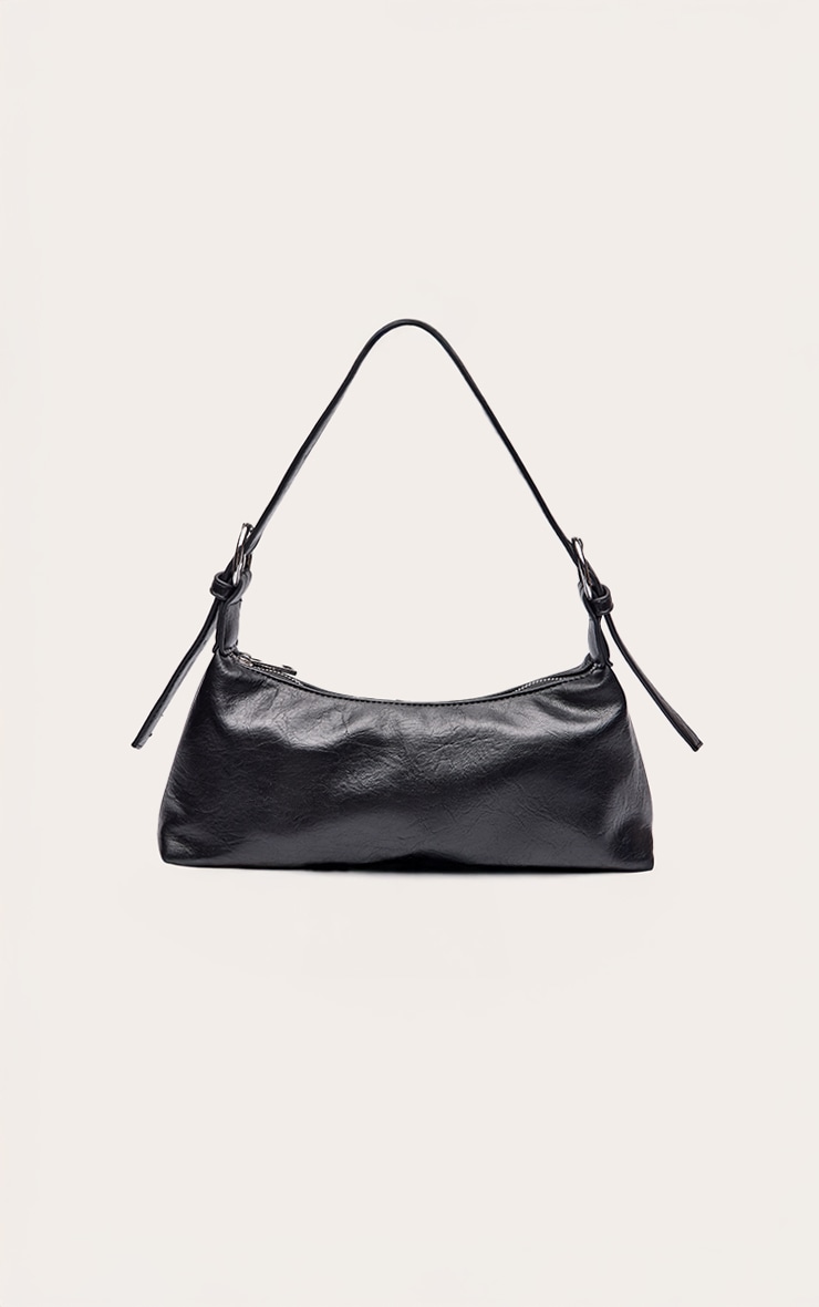 Black Faux Leather Buckle Detail Shoulder Bag