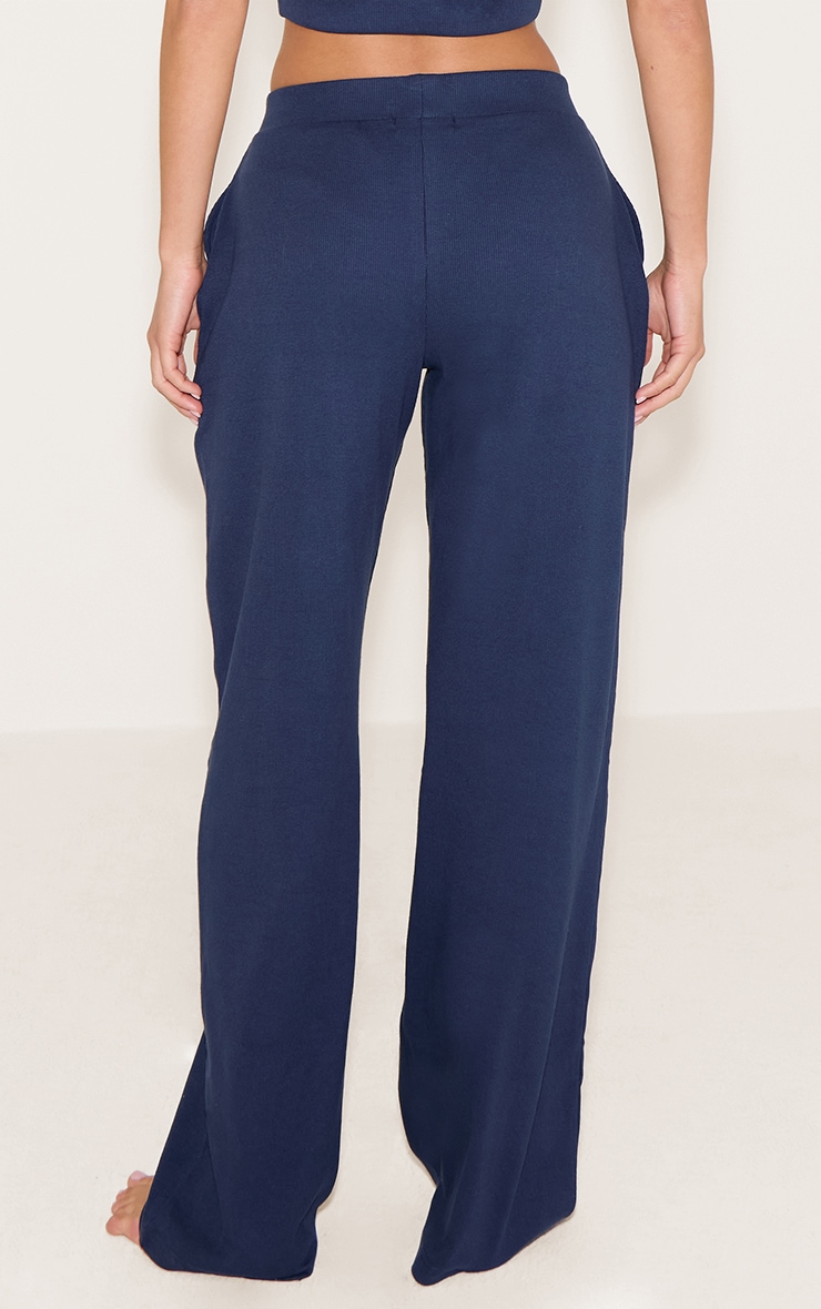 PrettyLittleThing Pantalon de pyjama large tonal côtelé bleu marine à taille élastique image 3