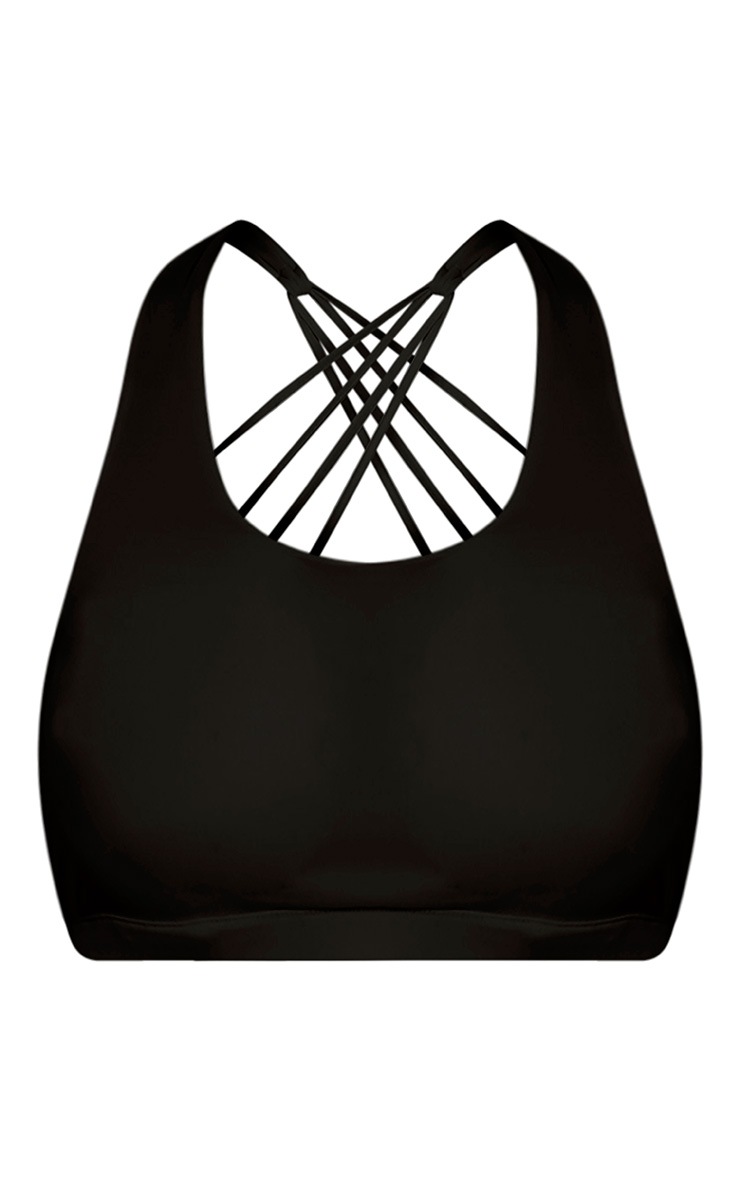Collette Black Cross Back Sports Bra Bras PrettyLittleThing