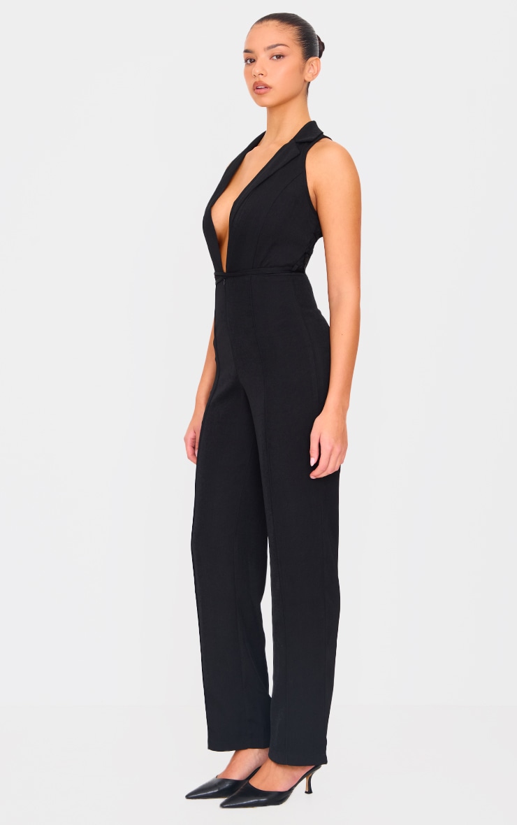 Black Tailored Woven Waistcoat Lace Up Detail Jumpsuit image 3