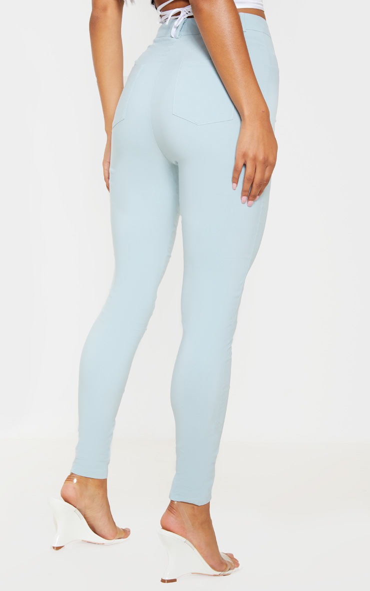 Pale Blue Popper High Waisted Stretch Jegging image 4