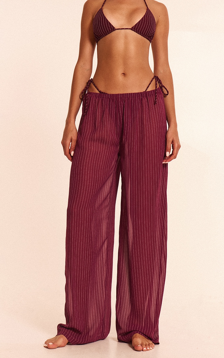 Burgundy Pinstripe Chiffon Beach Pants image 2