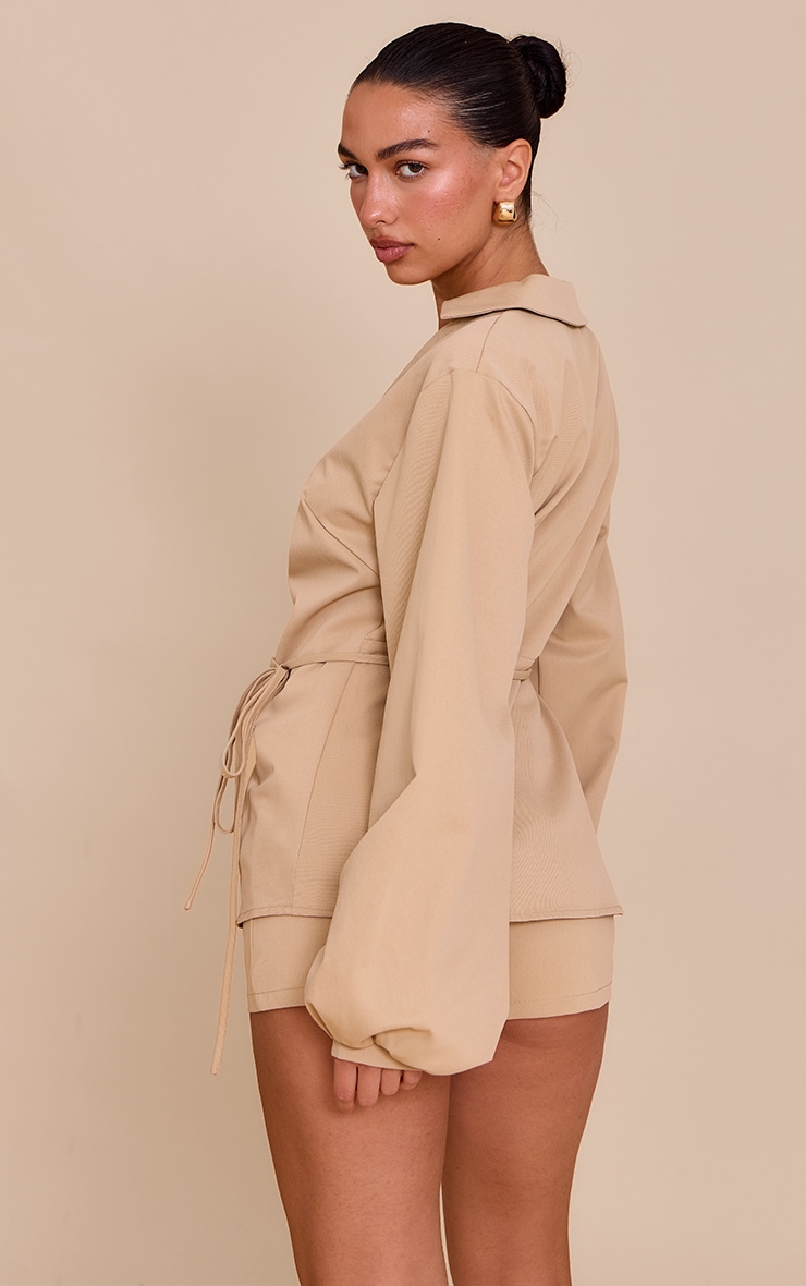 Sand Woven Tie Front Gold Hardware Detail Shirt image 2