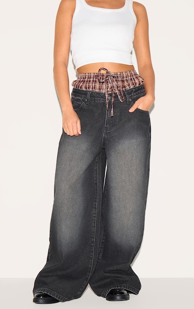 Petite Black Denim Double Layered Boxer Boyfriend Jeans