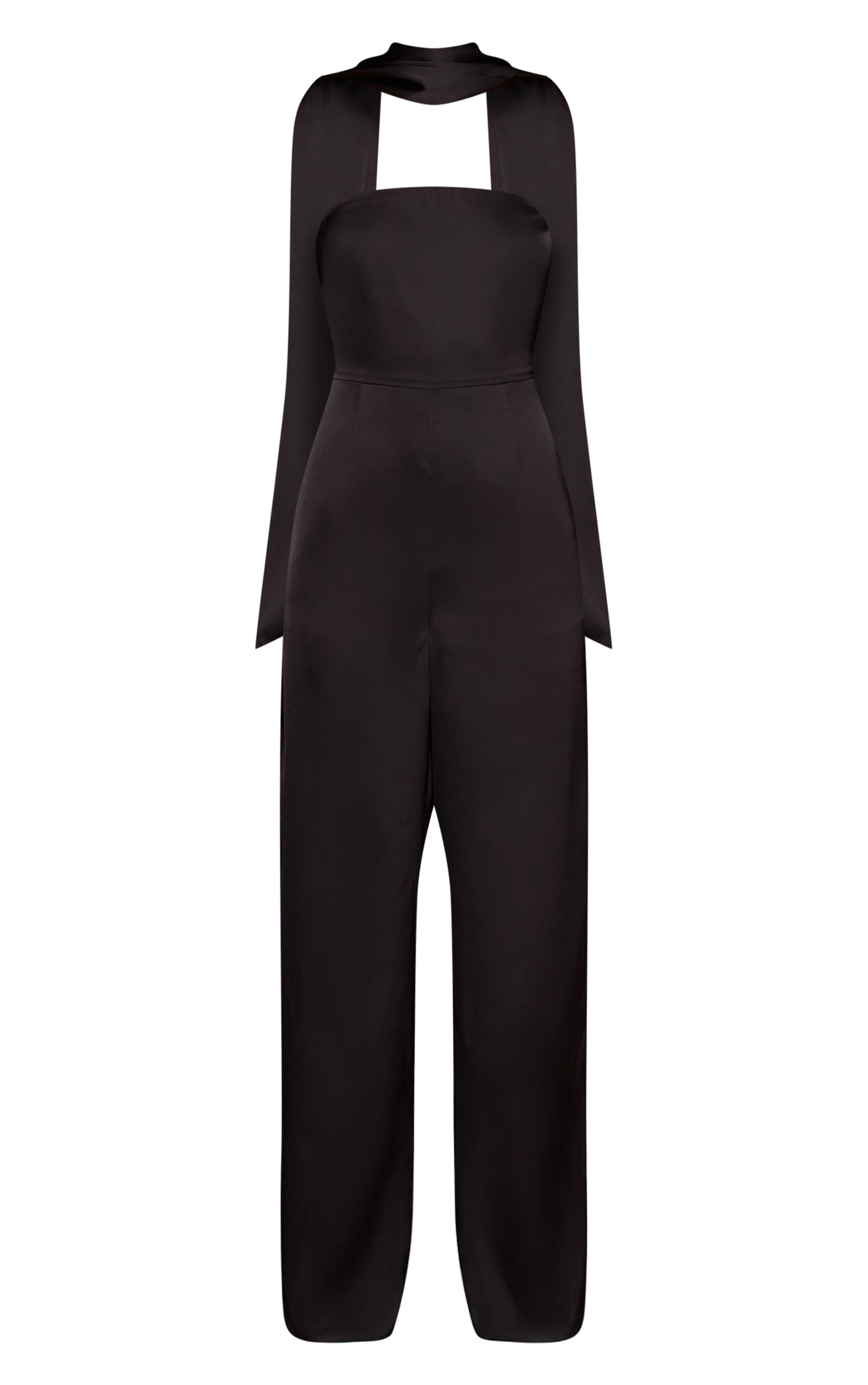 Black Satin Bandeau Scarf Detail Jumpsuit image 5