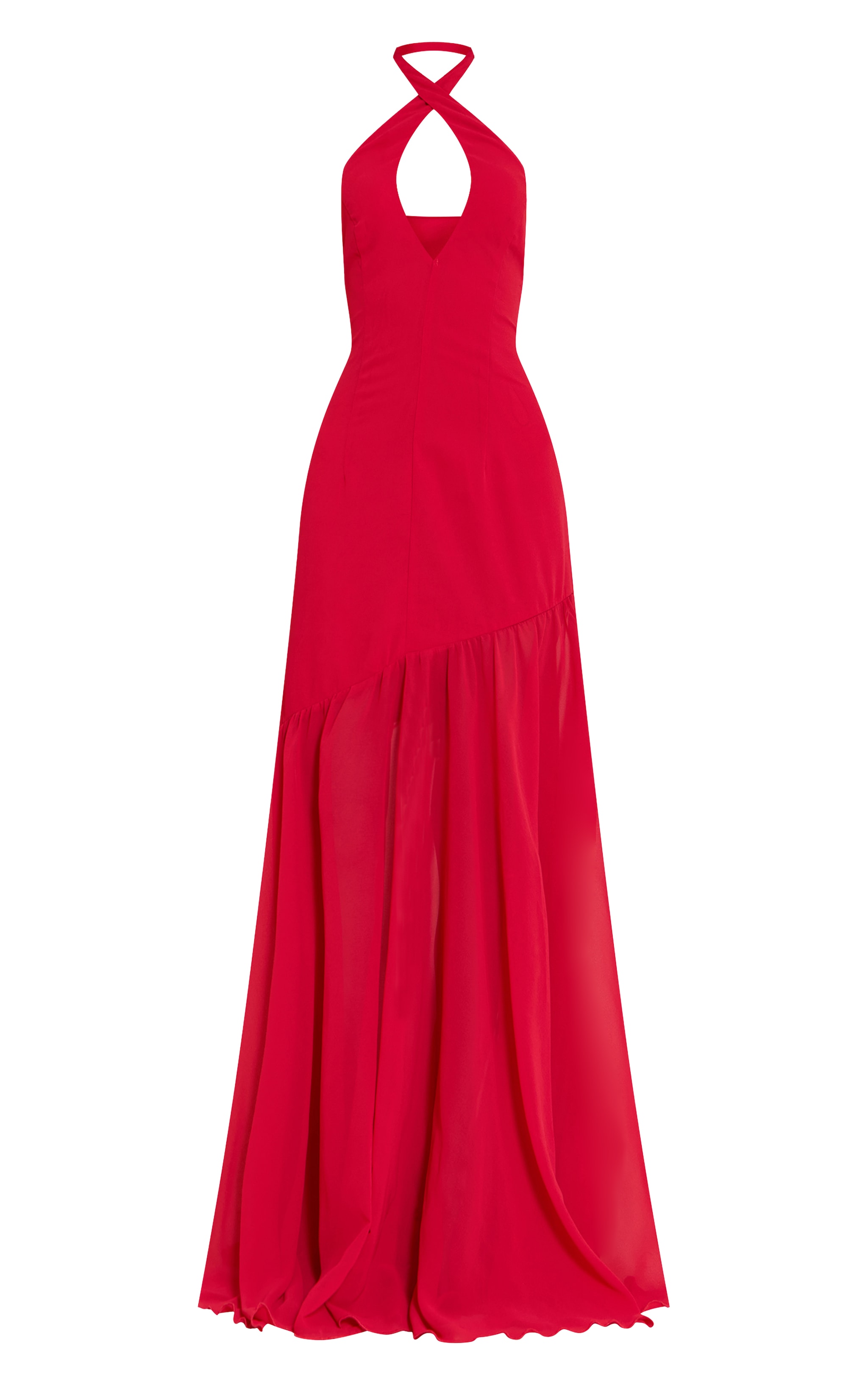 Red Chiffon Halterneck Dropped Waist Maxi Dress image 5