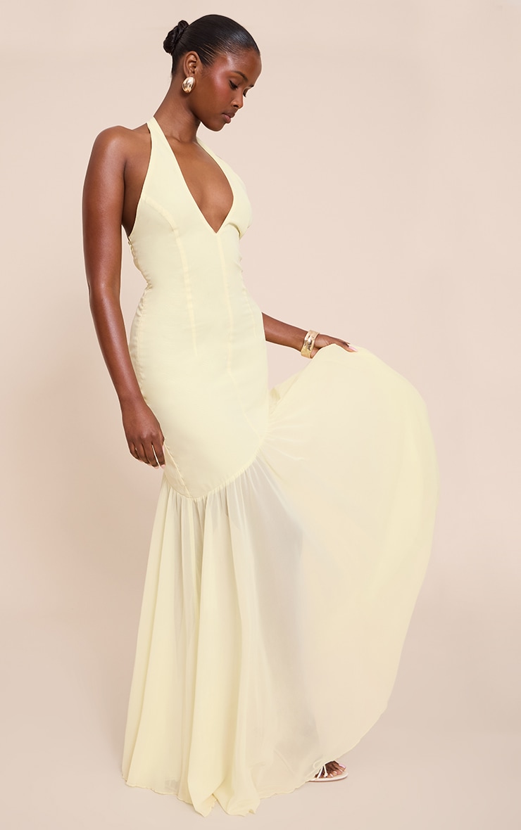 Lemon Chiffon Halterneck Dropped Waist Maxi Dress image 3
