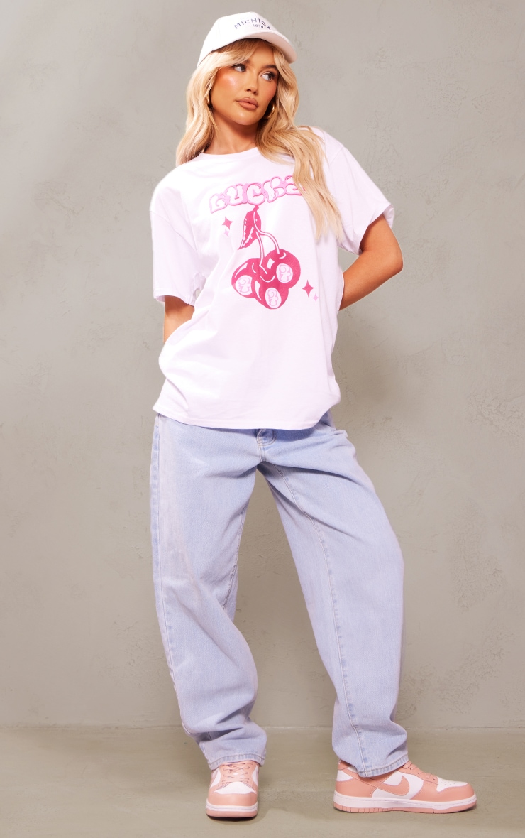 White Lucky Print Oversized T Shirt image 3