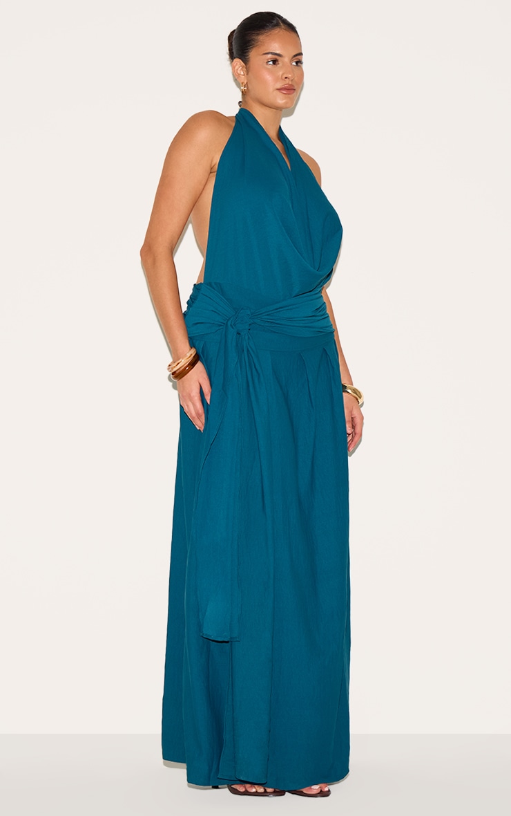 Plus Teal Floaty Woven Cowl Neck Low Back Maxi Dress image 3