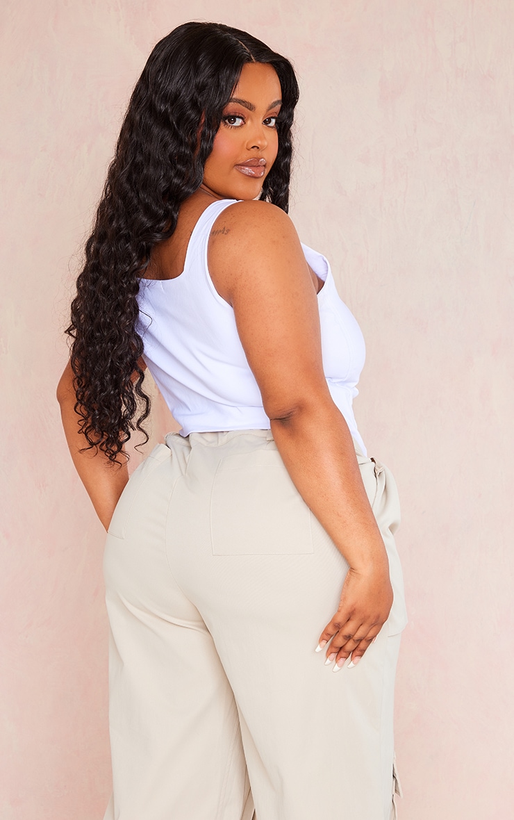 Plus White Stretch Woven Square Neck Corset image 2