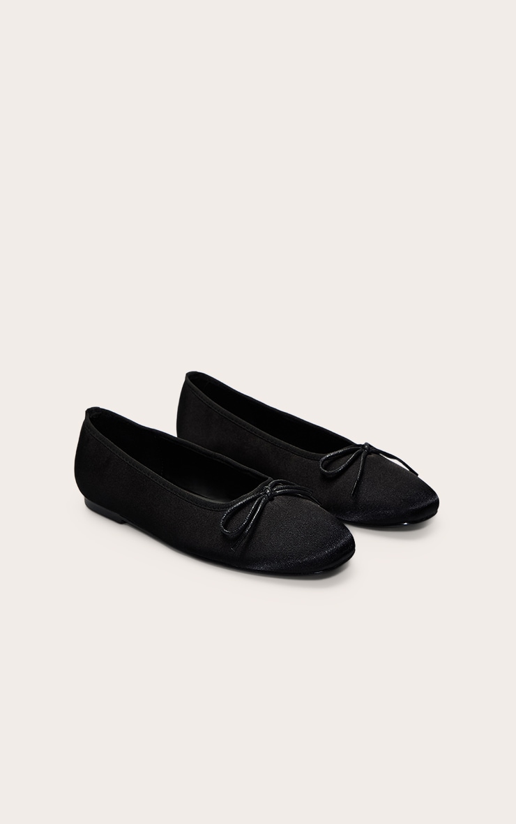 Black Satin Square Toe Ballet Flats image 3