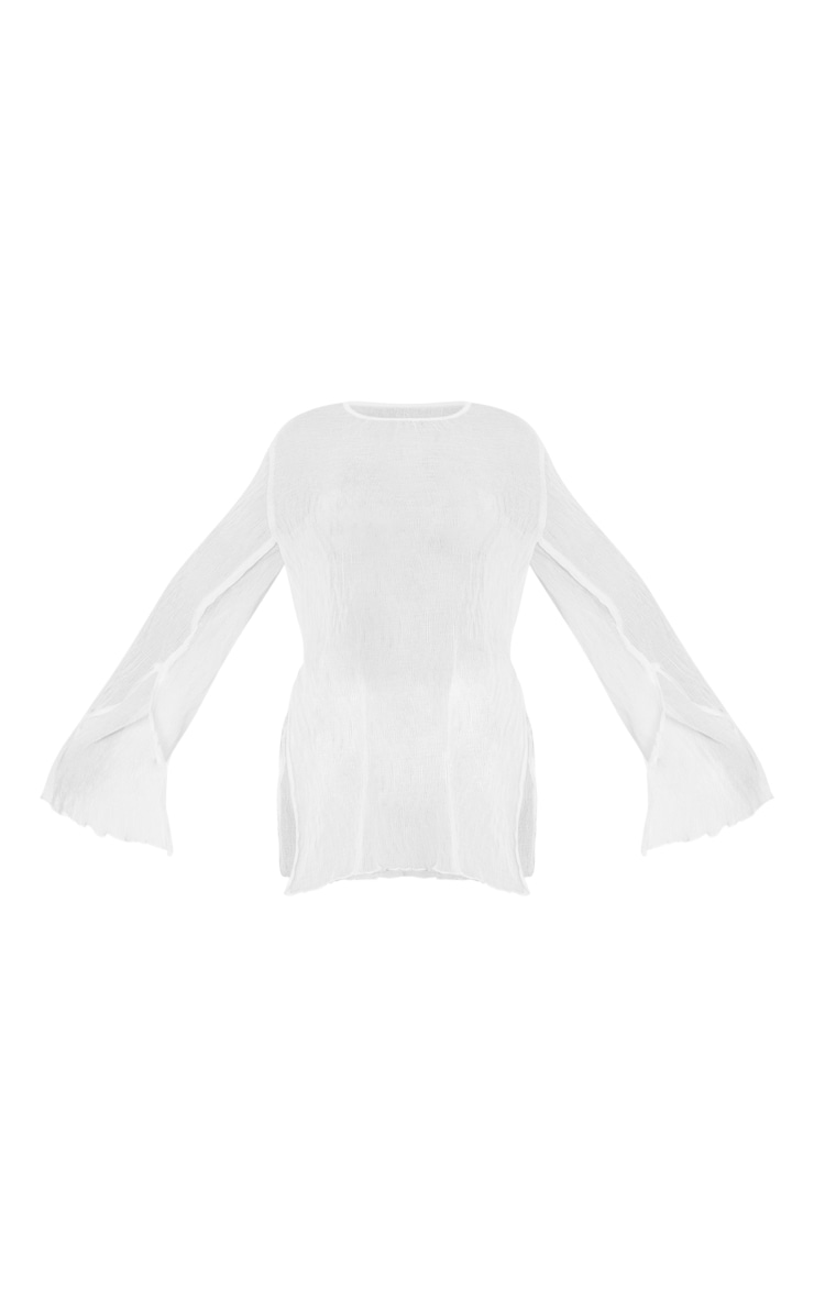 Cream Sheer Textured Longline Top image 5