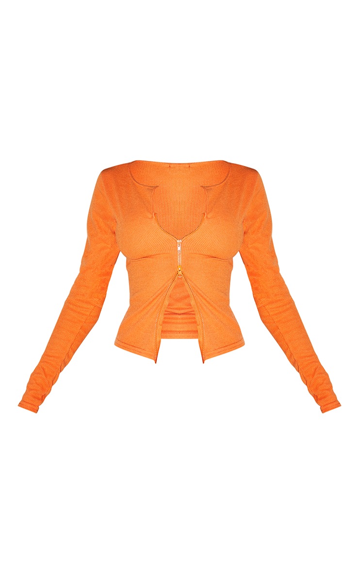 Top orange vif en maille côtelée brossée douce à zip doublé image 5