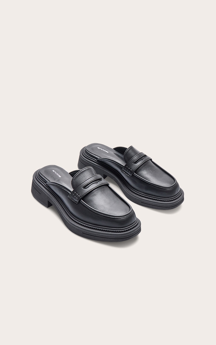 Black Matte Pu Low Heeled Loafer Mule image 3