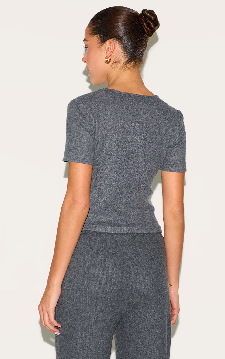 T-shirt ajusté côtelé brossé gris anthracite image 2