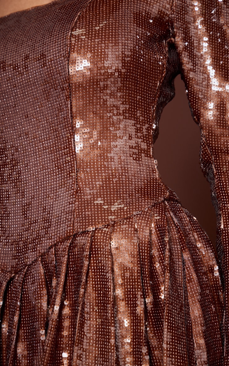 Chocolate Sequin Puff Sleeve Romper image 4