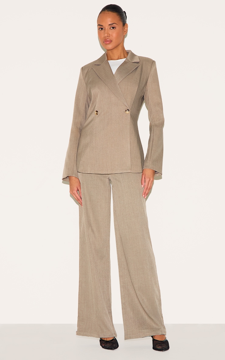 Mocha Brown Premium Tailored Woven Cinched Waist Fitted Blazer image 4