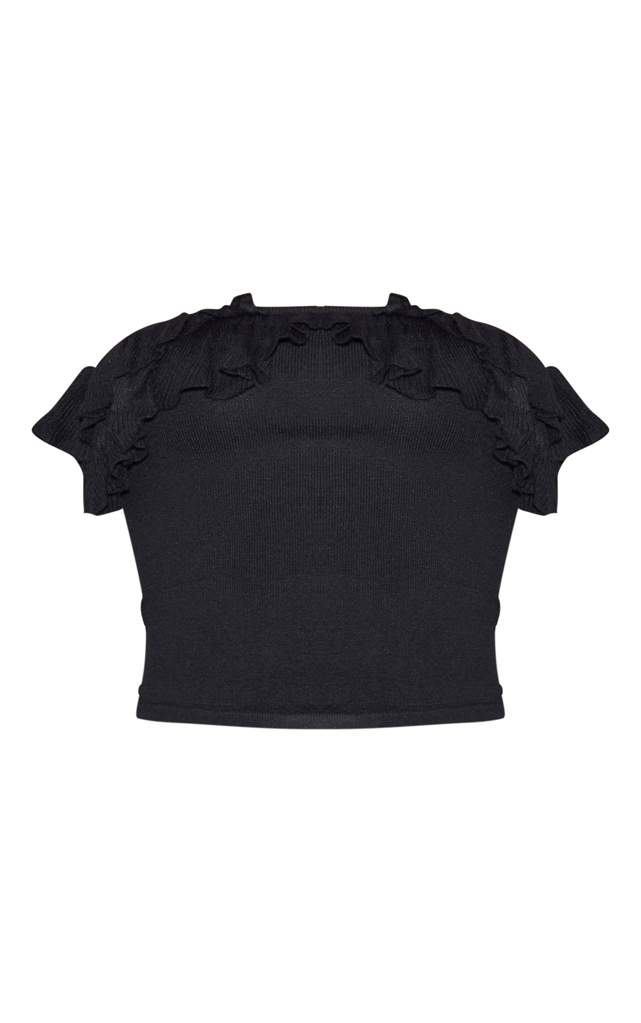 Black Fine Knit Bandeau Frill Top image 5
