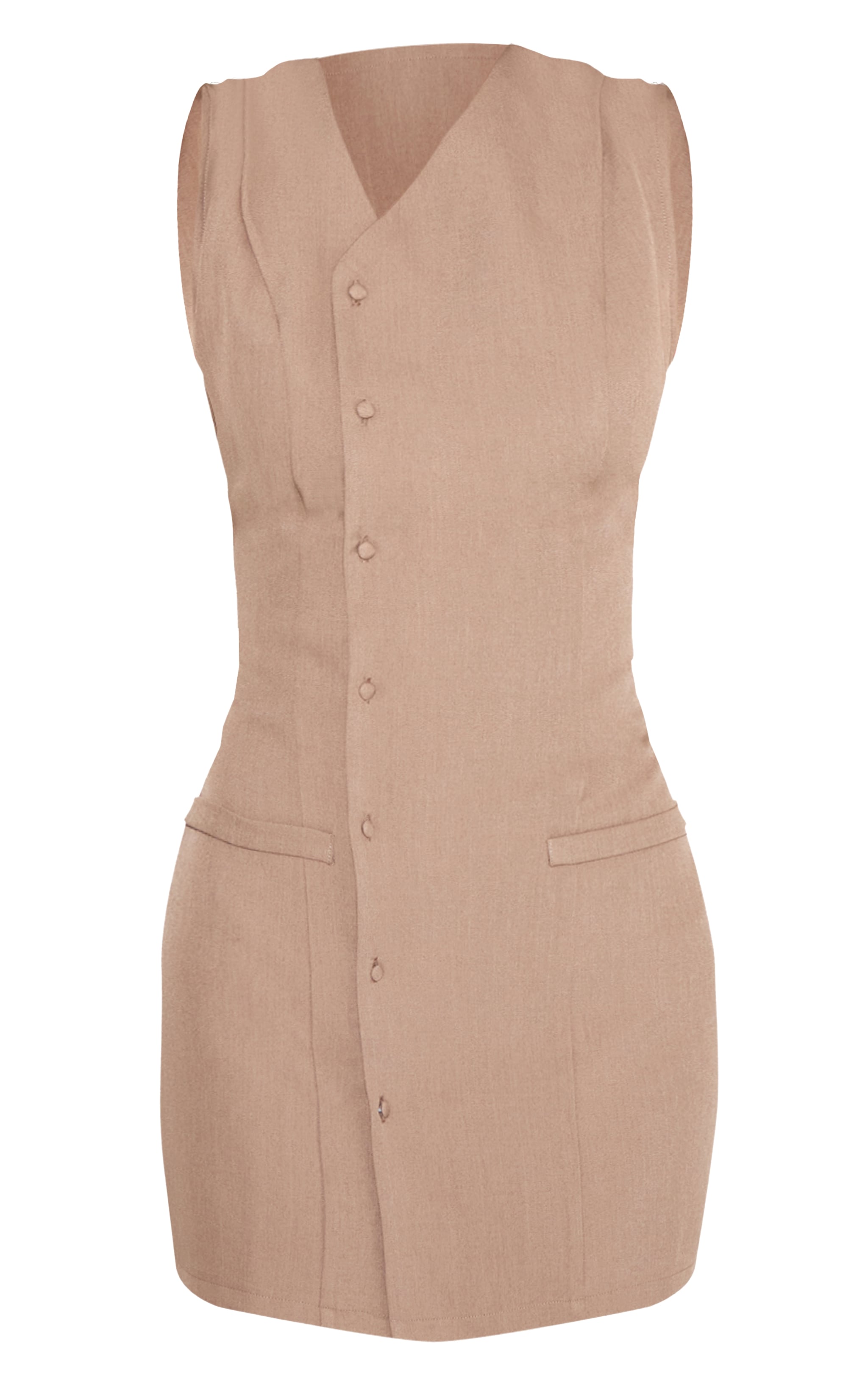 Taupe Tailored Woven Button Down Shift Dress image 5