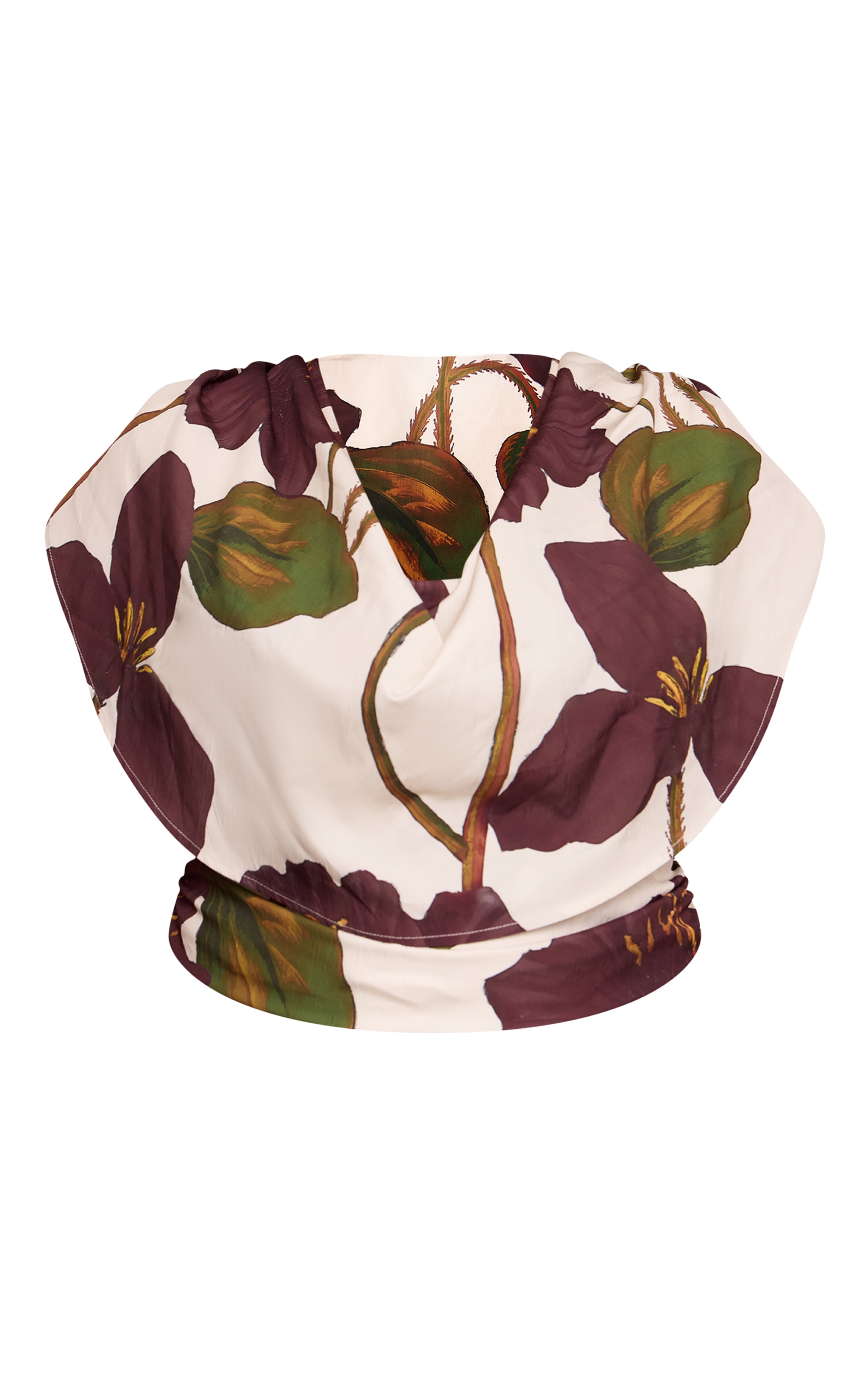 Plus Floral Print Woven Ruched Shoulder Cowl Neck Top  image 5