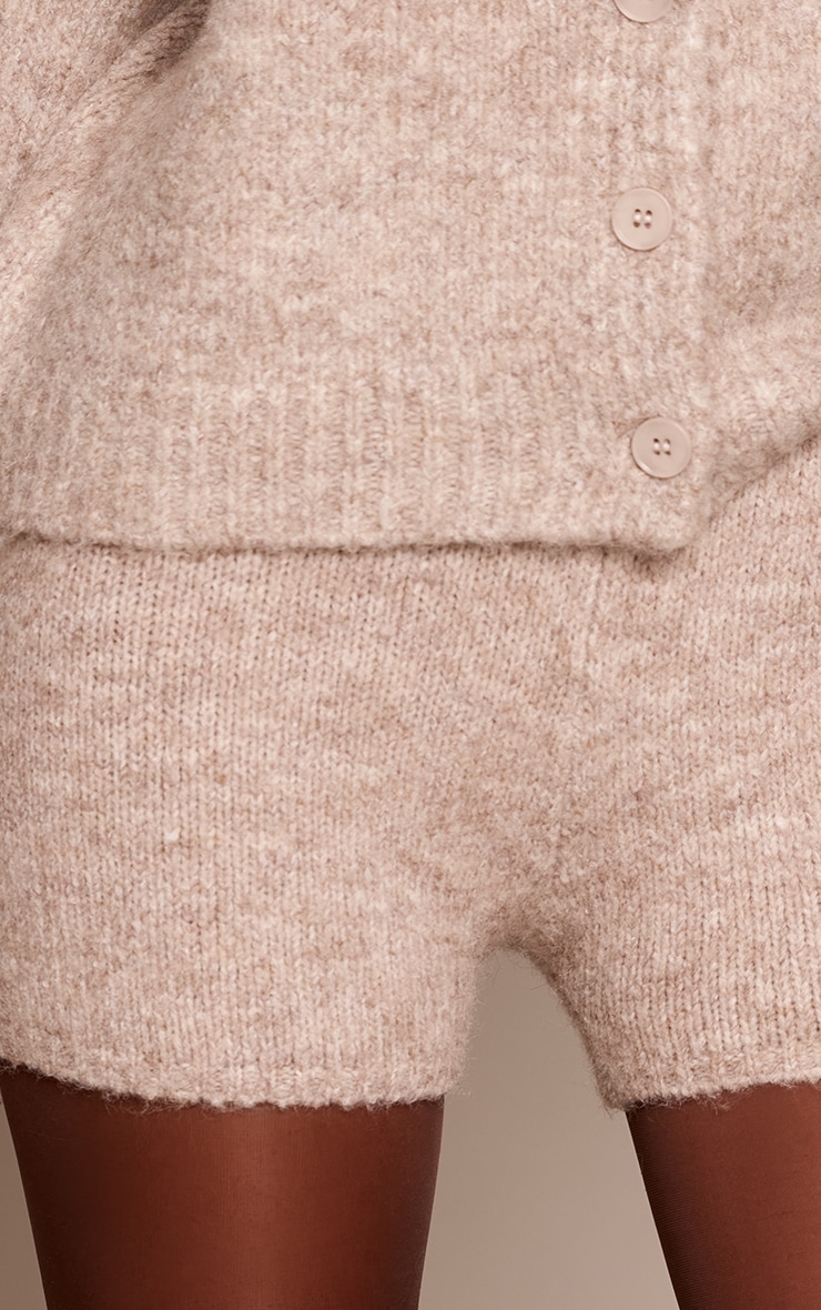 Oatmeal Brushed Knit Mini Shorts image 5