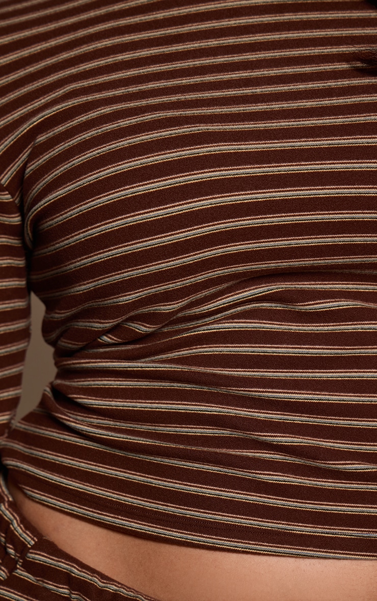 Plus Chocolate Striped Soft Fleece Long Sleeve Top image 4