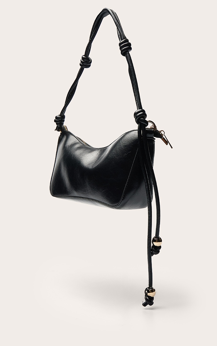 Black Bead Knotted Handle Shoulder Bag image 3