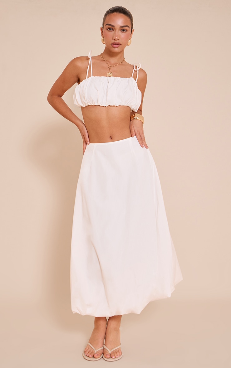 Bralette courte en popeline de coton blanc à bretelles à nouer image 3
