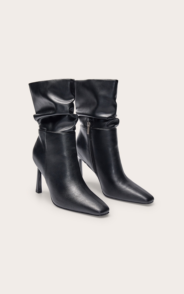 Black PU Ruched Chiseled Toe Ankle Boots image 3