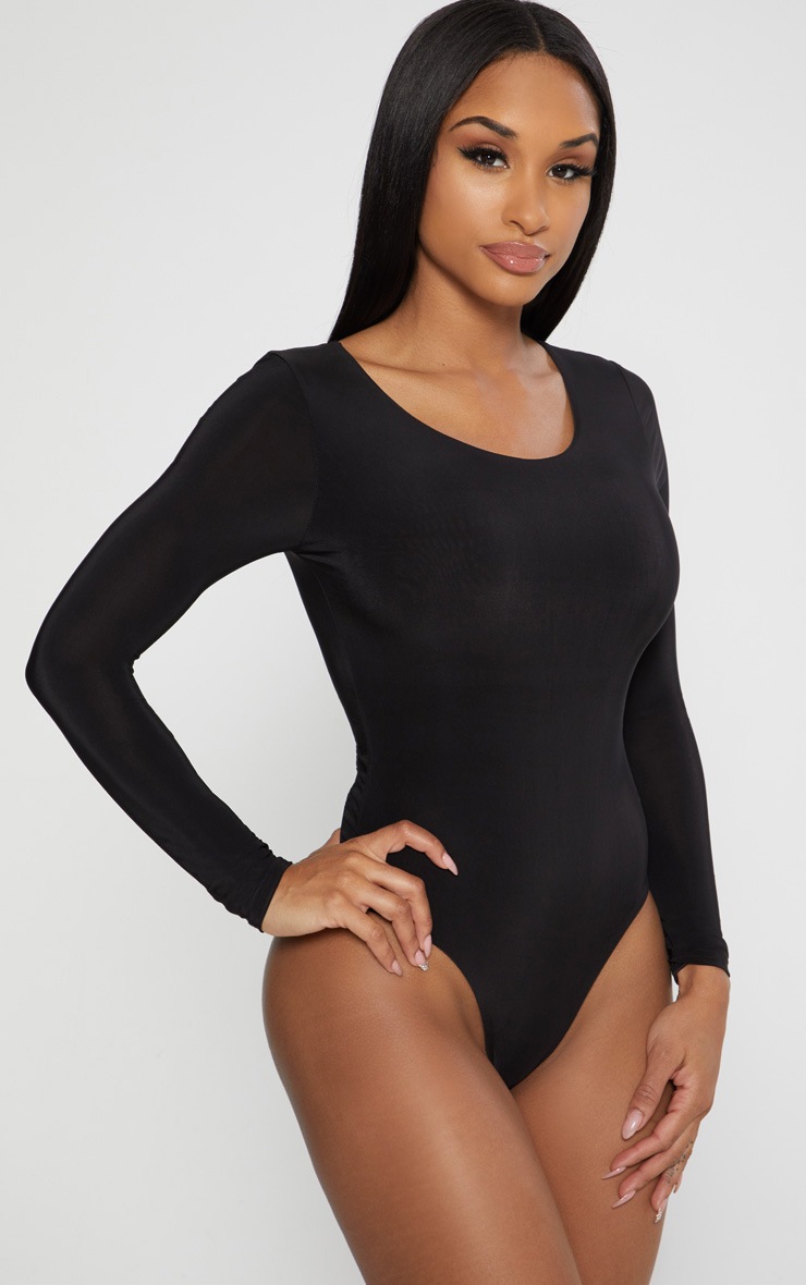 Black long sleeve thong bodysuit Clearance